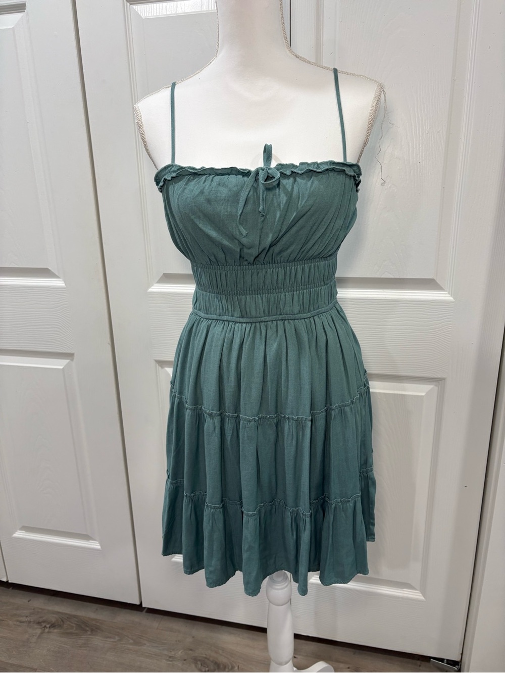 Trixxi Teal Spaghetti-Strap Tiered Mini Dress